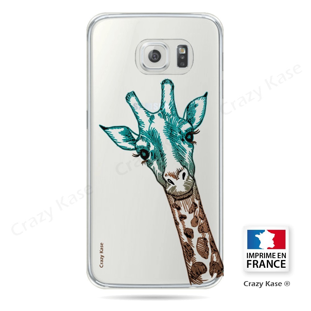 Coque Galaxy S6 Edge Transparente et souple motif Tête de Girafe - Crazy Kase