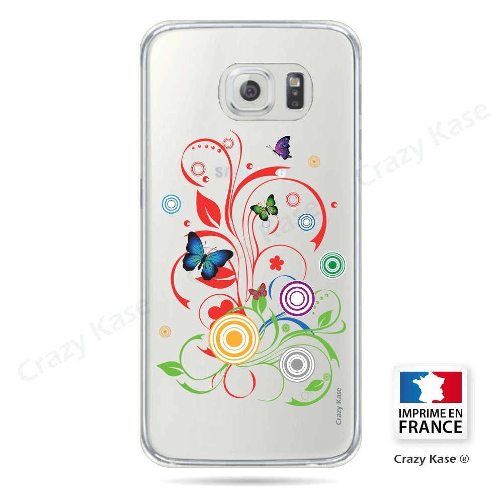 Coque Galaxy S6 Edge Transparente et souple motif Papillons et Cercles - Crazy Kase