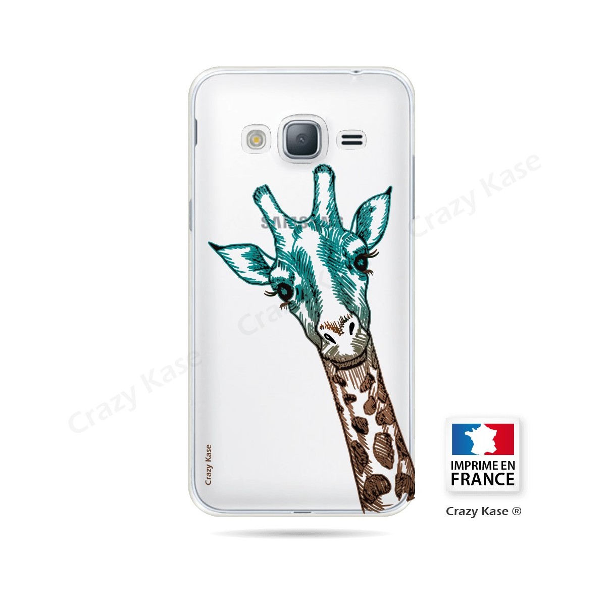 Coque Galaxy J3 (2016) Transparente et souple motif Tête de Girafe - Crazy Kase