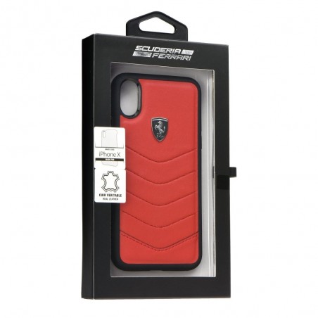 Coque iPhone X en cuir véritable rouge - Ferrari
