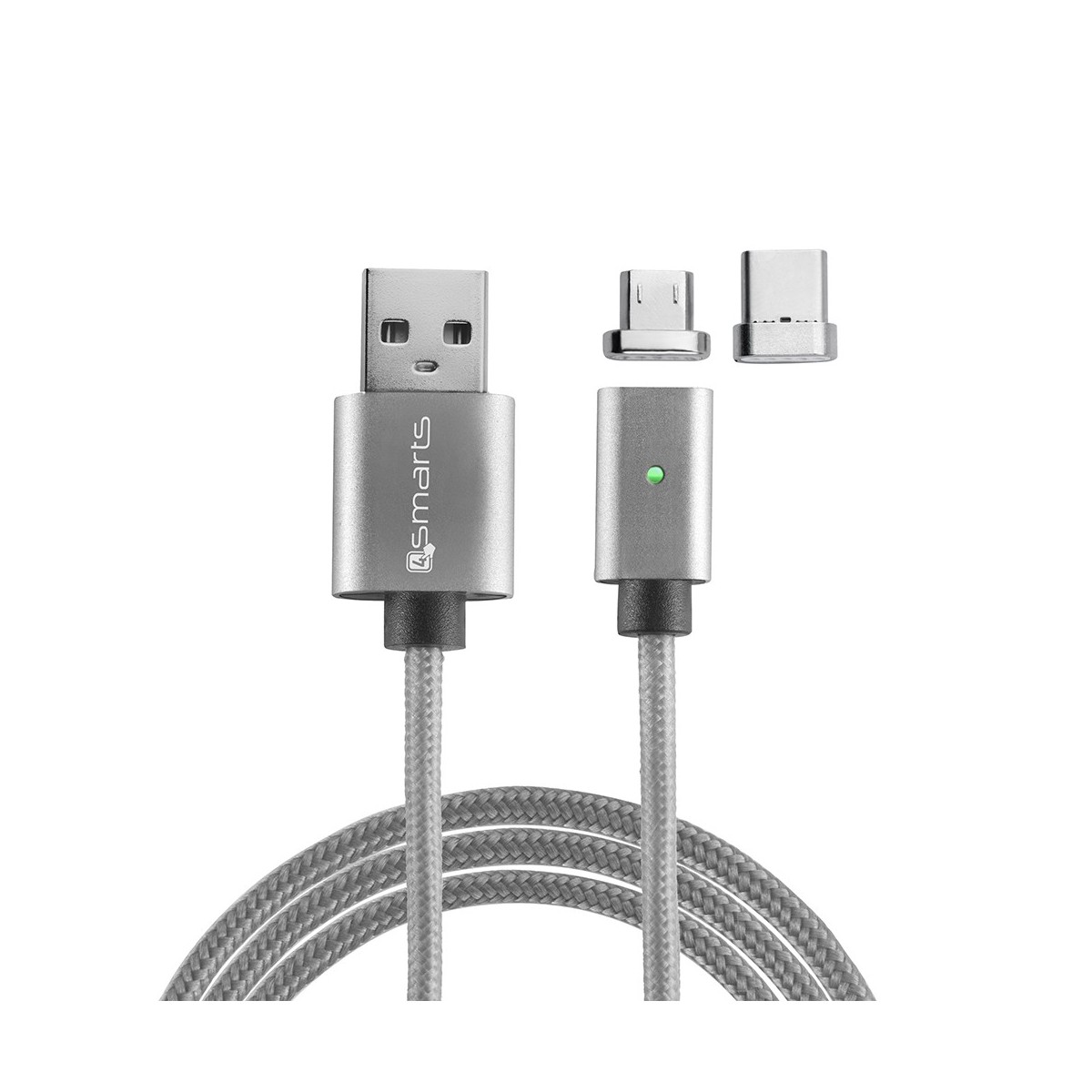Câble USB vers connecteurs USB Type-C  et Micro USB magnétiques Gris 1 mètre - 4smarts