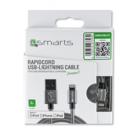 Câble USB vers connecteur Lightning 2 mètre Gris - 4smarts