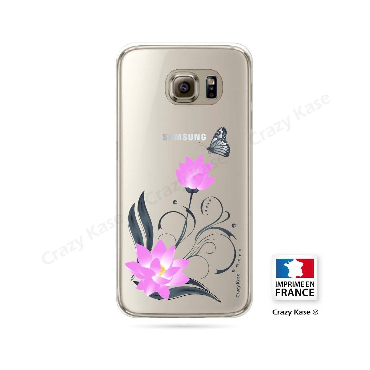 Coque Galaxy S6 Edge souple motif Fleur de lotus et papillon- Crazy Kase