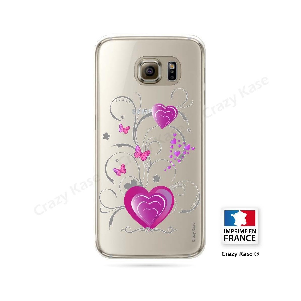 Coque Galaxy S6 Edge souple motif Cœur et papillon - Crazy Kase