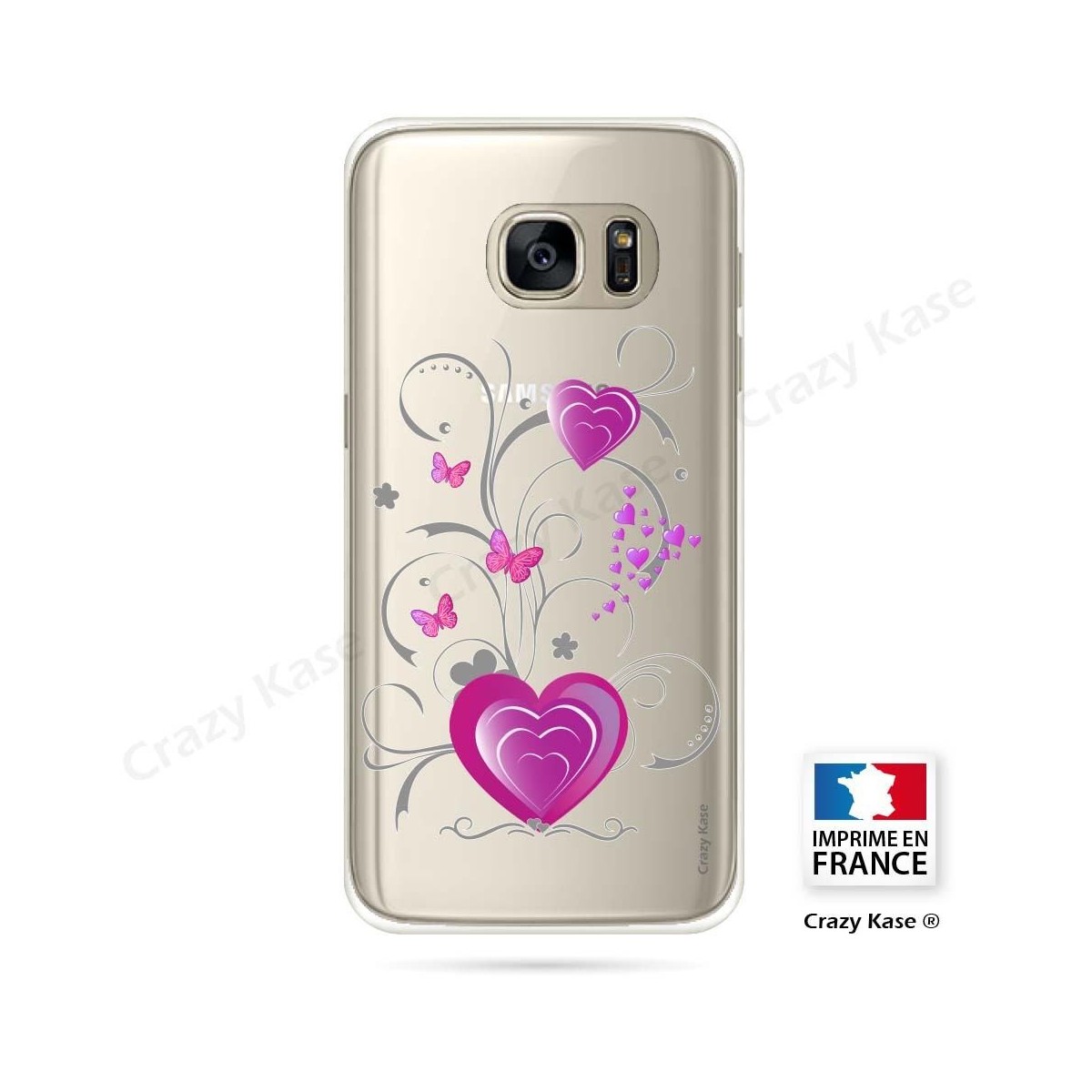 Coque Galaxy S7 souple motif Cœur et papillon - Crazy Kase