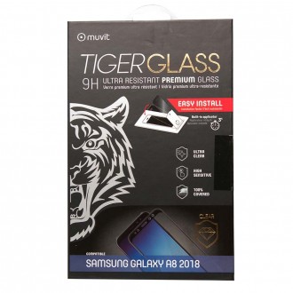 Film Galaxy A8 (2018) protection écran verre trempé incurvé avec applicateur - Muvit