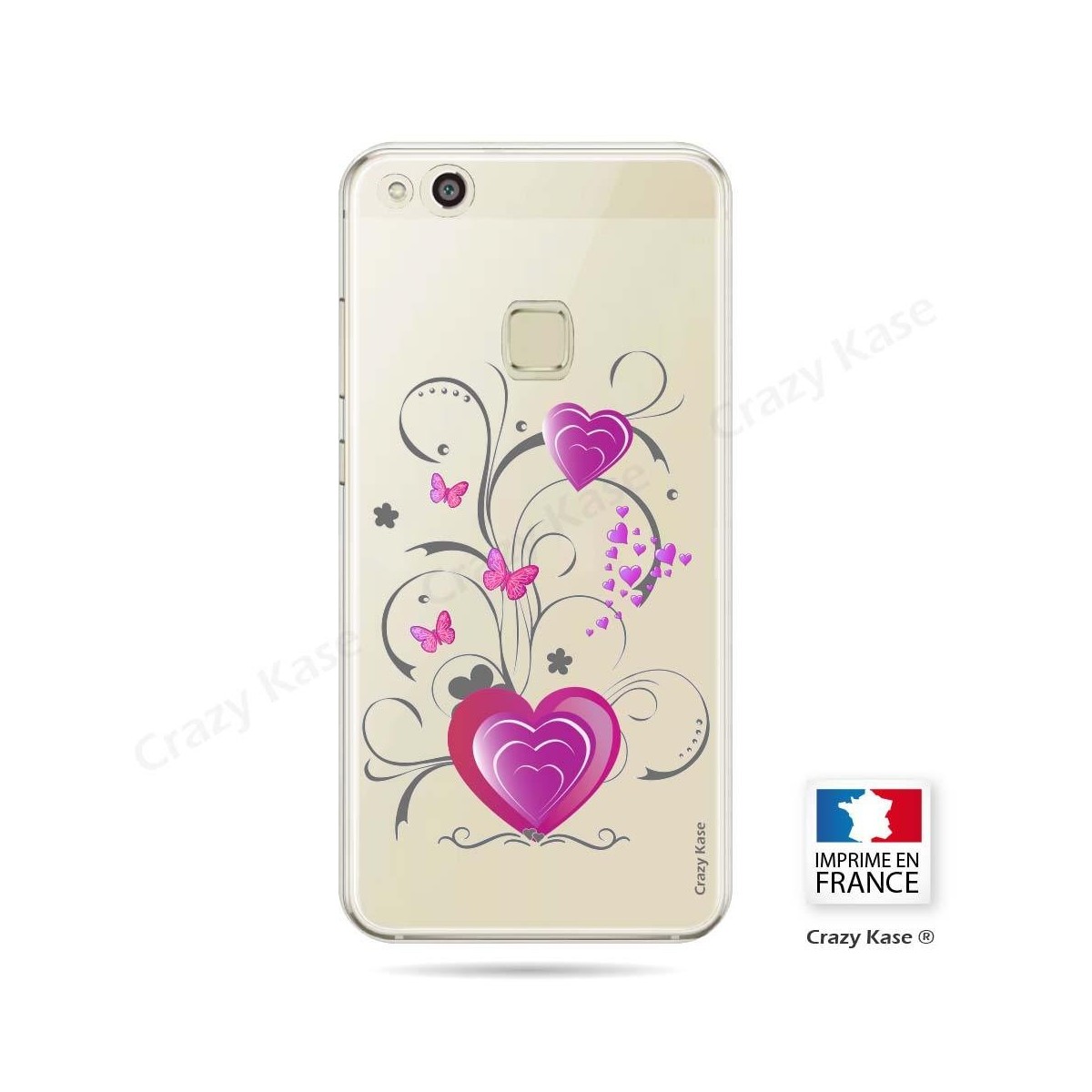 Coque Huawei P10 Lite souple motif Cœur et papillon - Crazy Kase