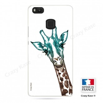 Coque Huawei P9 Lite souple motif Tête de Girafe sur fond blanc - Crazy Kase