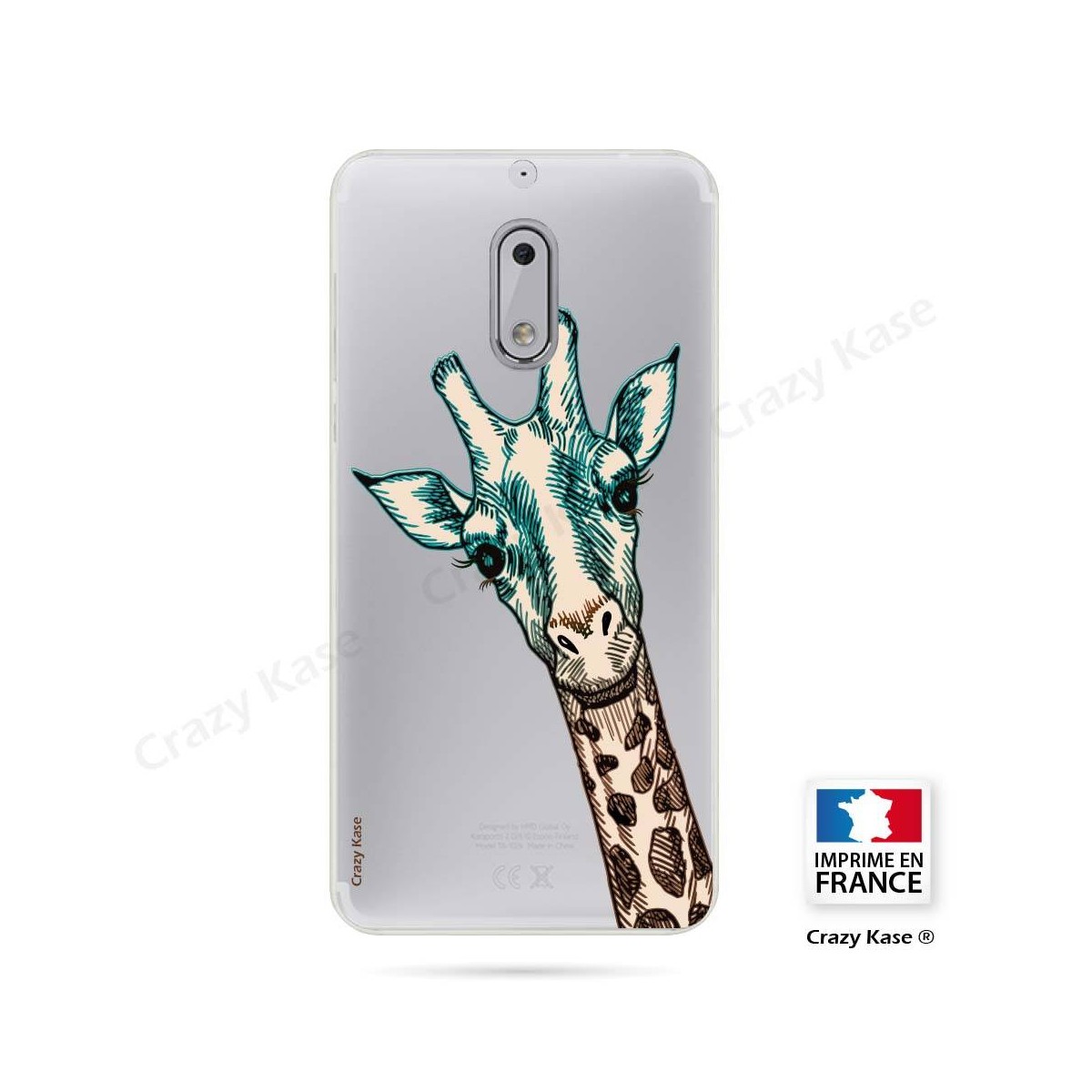 Coque Nokia 6 souple motif Tête de Girafe - Crazy Kase