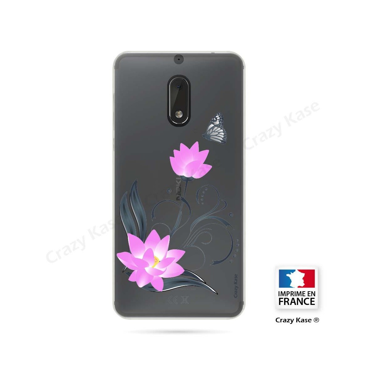 Coque Nokia 6 souple motif Fleur de lotus et papillon- Crazy Kase