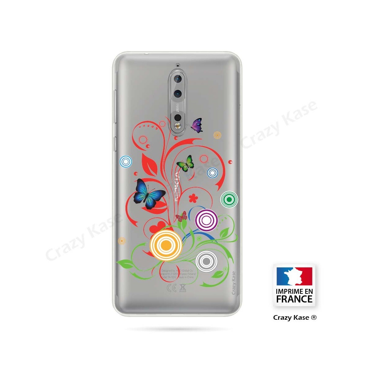 Coque Nokia 8 souple motif Papillons et Cercles - Crazy Kase