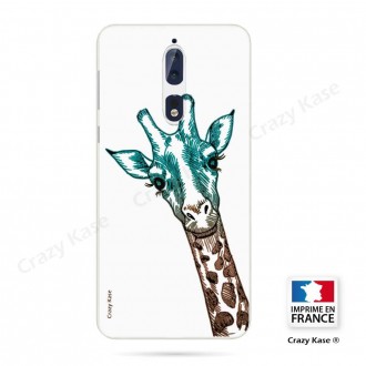 Coque Nokia 8 souple motif Tête de Girafe sur fond blanc - Crazy Kase
