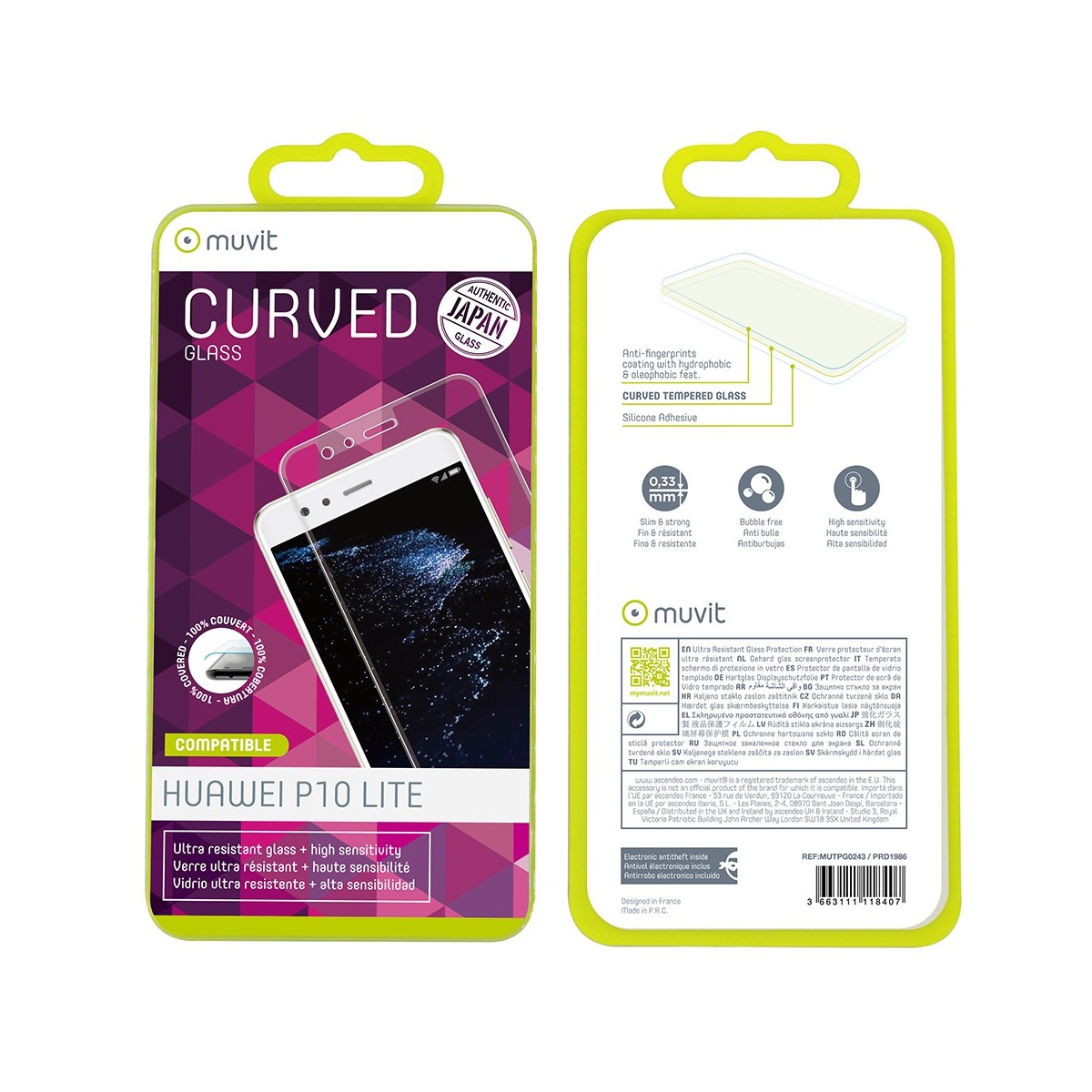Film Huawei P10 Lite protection écran verre trempé incurvé - Muvit