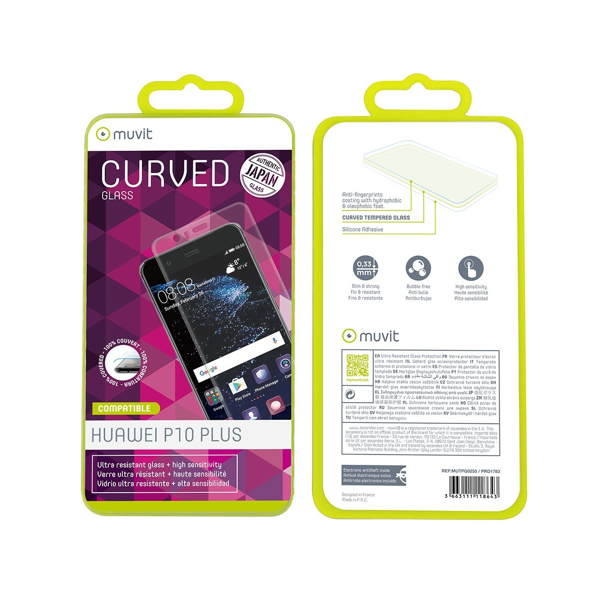 Film Huawei P10 Plus protection écran verre trempé incurvé - Muvit
