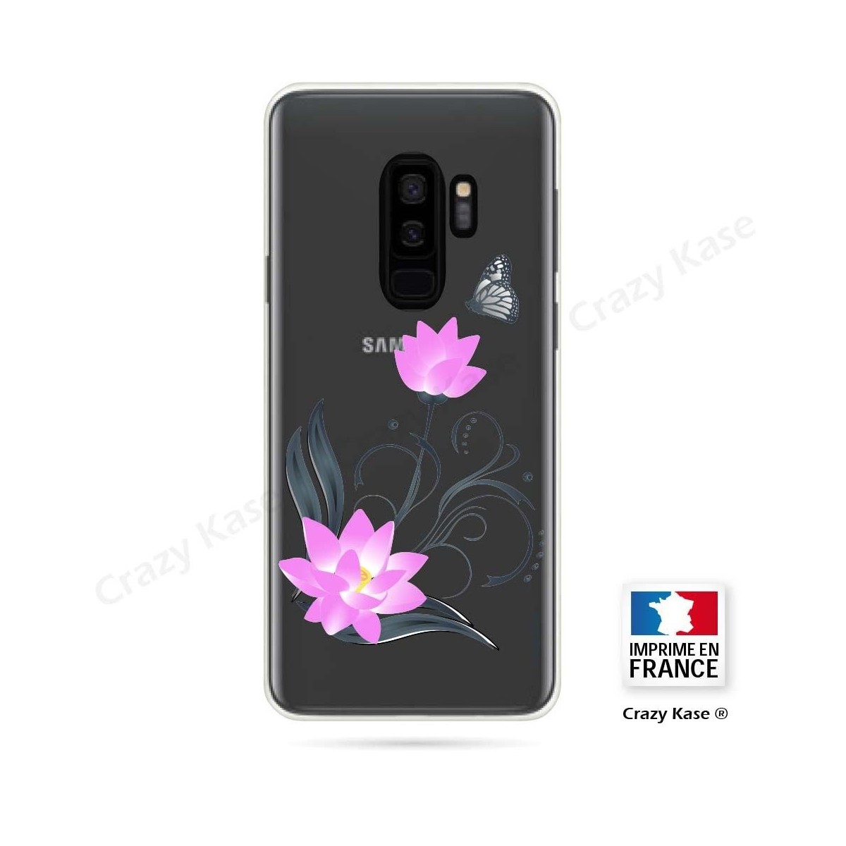 Coque Galaxy S9+ souple motif Fleur de lotus et papillon- Crazy Kase