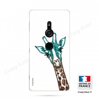 Coque Sony Xperia XZ2 souple motif Tête de Girafe sur fond blanc - Crazy Kase