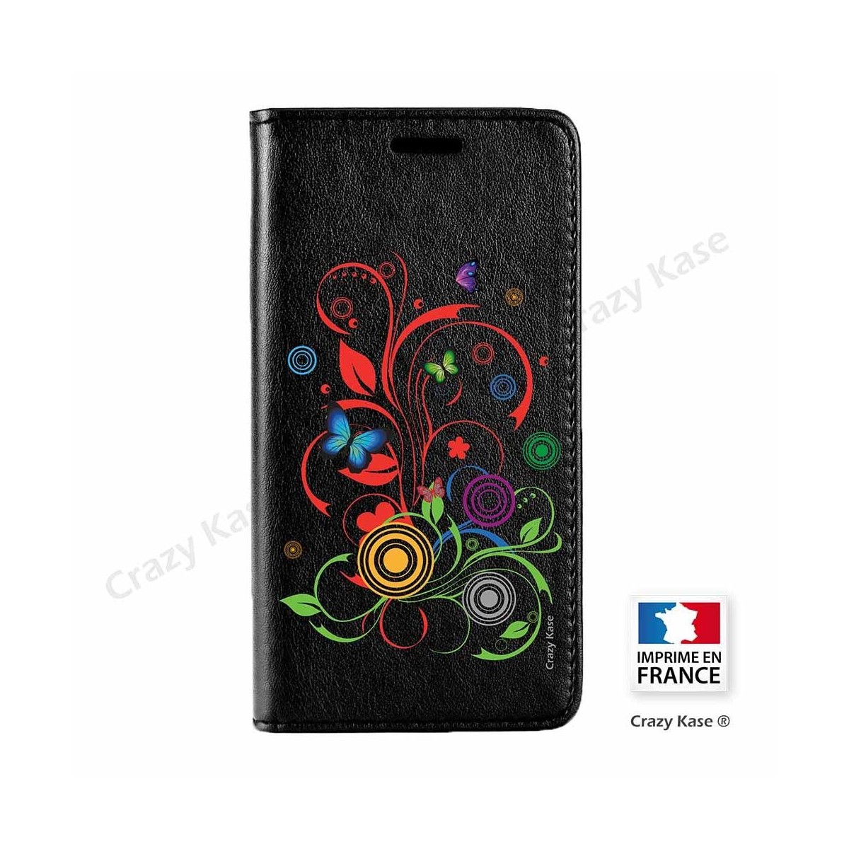 Etui Galaxy S9+ noir motif Papillons et Cercles - Crazy Kase