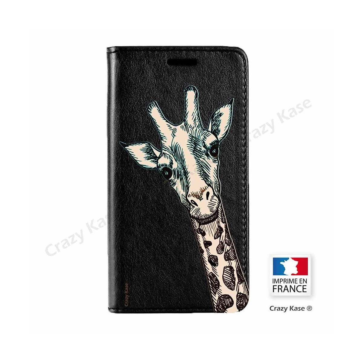 Etui Galaxy S9+ noir motif Tête de Girafe - Crazy Kase
