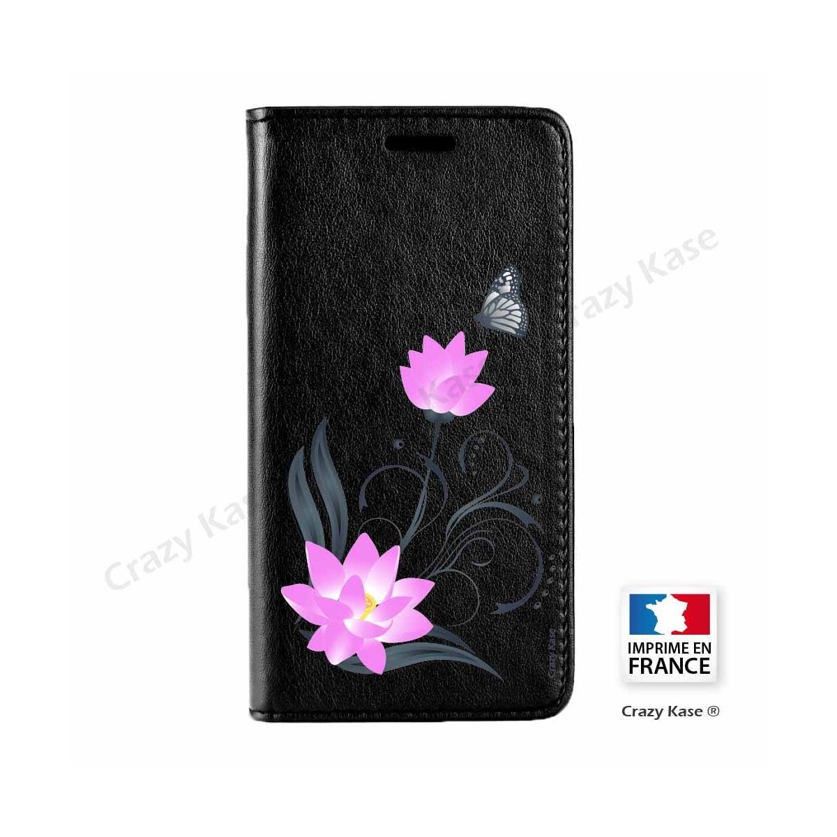 Etui Galaxy S9+ noir motif Fleur de lotus et papillon - Crazy Kase