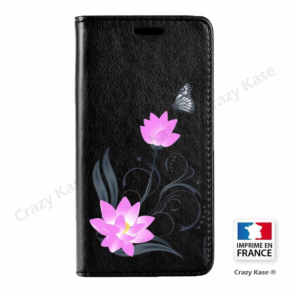 Etui Galaxy S9+ noir motif Fleur de lotus et papillon - Crazy Kase