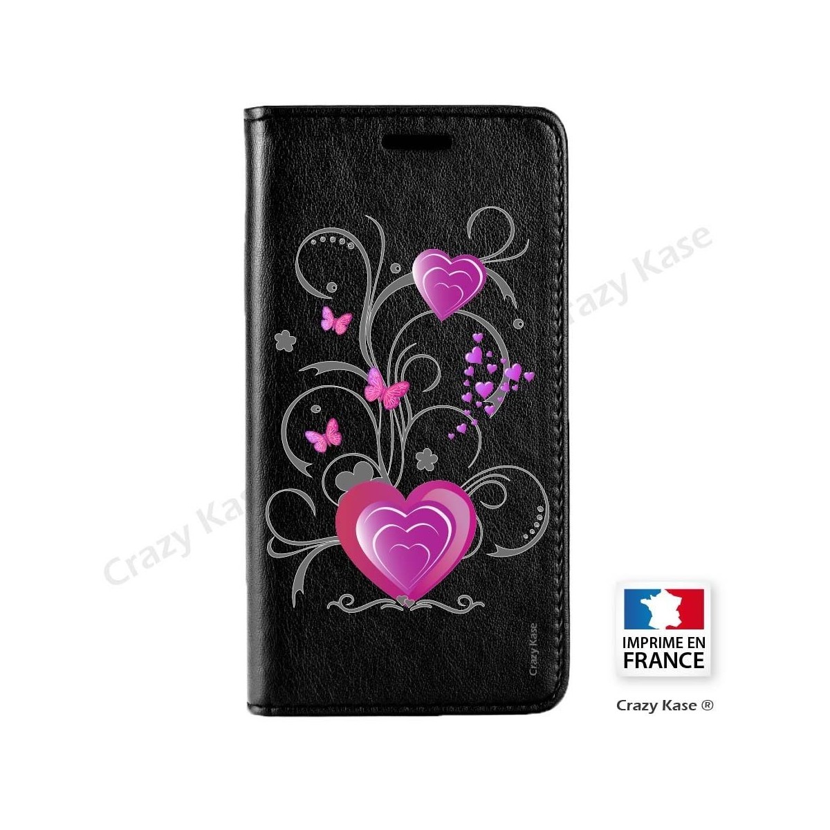 Etui Galaxy S9+ noir motif Cœur et papillon - Crazy Kase