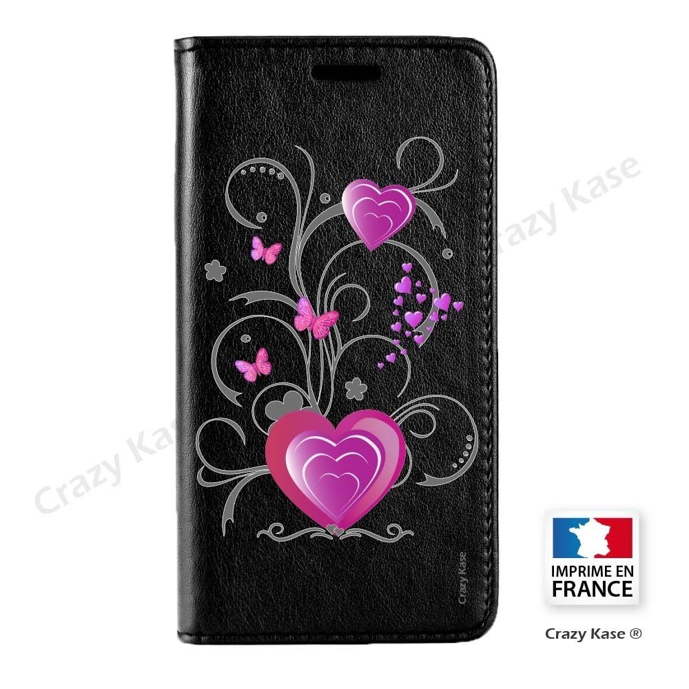 Etui Galaxy S9+ noir motif Cœur et papillon - Crazy Kase