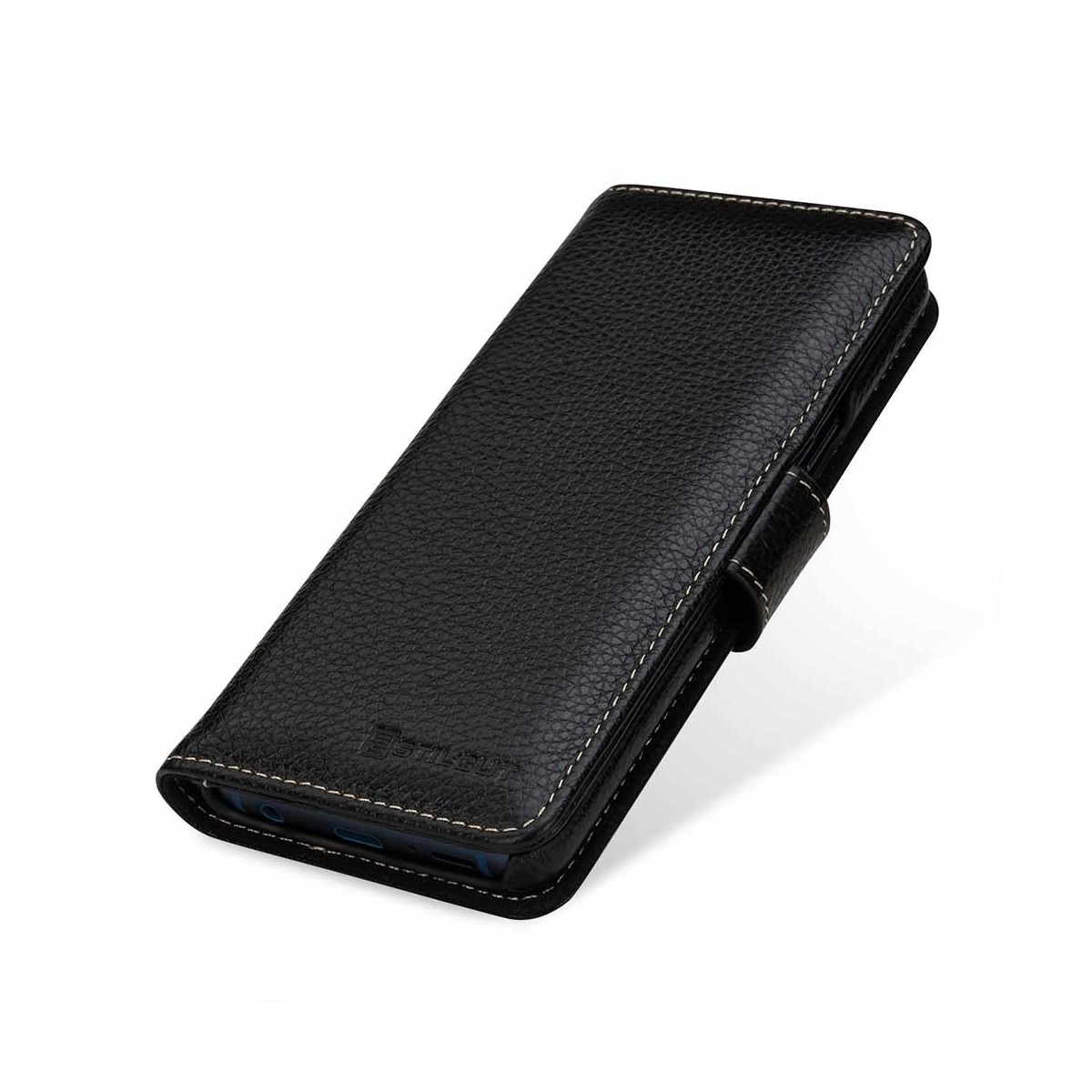 Etui Galaxy S9 porte-cartes grainé noir en cuir véritable - Stilgut