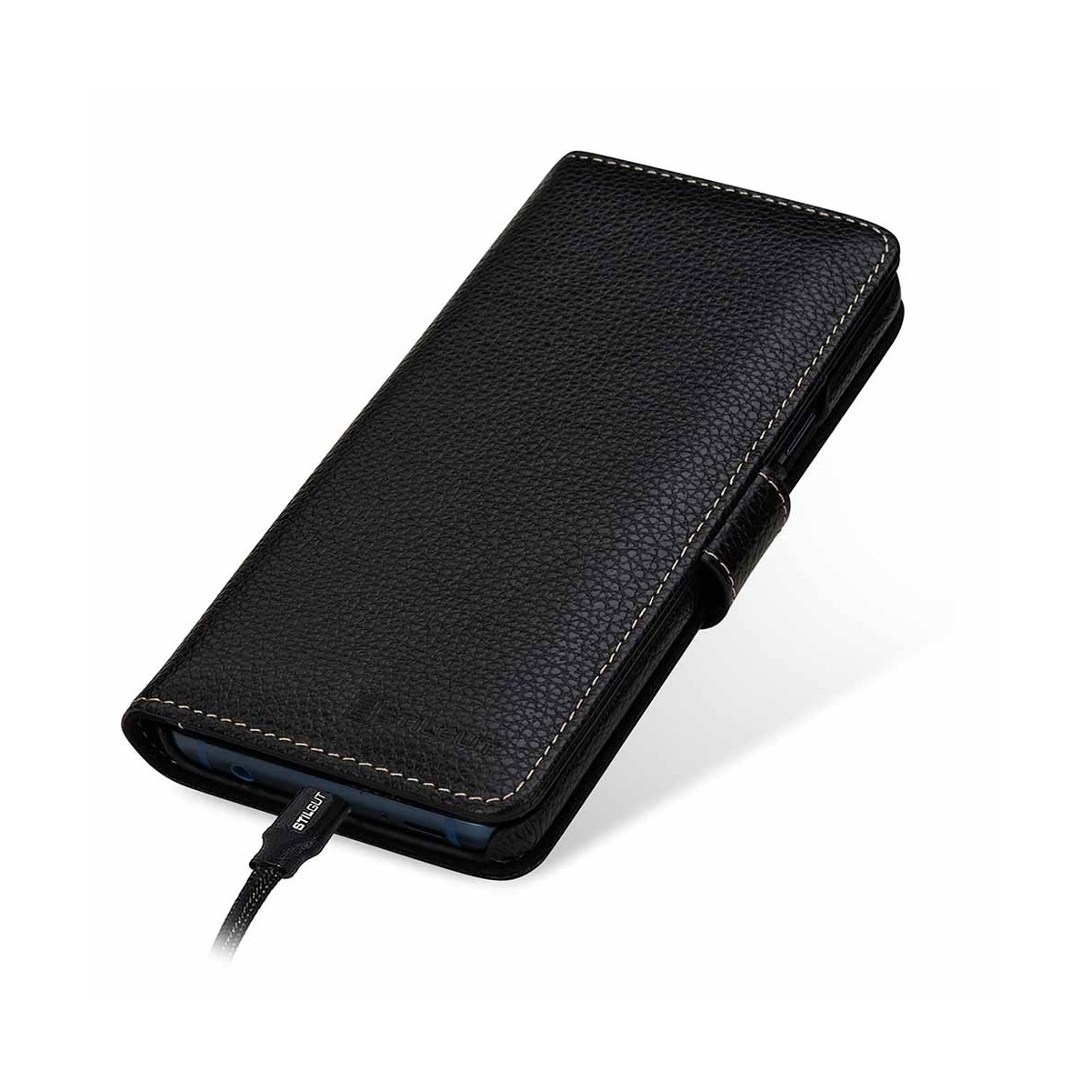 Etui Galaxy S9 porte-cartes grainé noir en cuir véritable - Stilgut