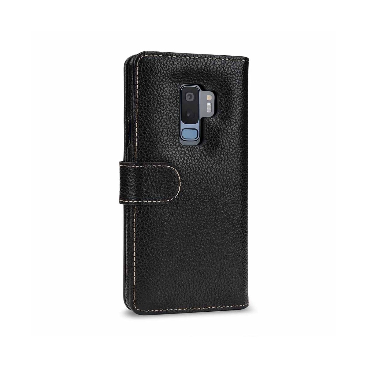 Etui Galaxy S9+ porte-cartes grainé noir en cuir véritable - Stilgut