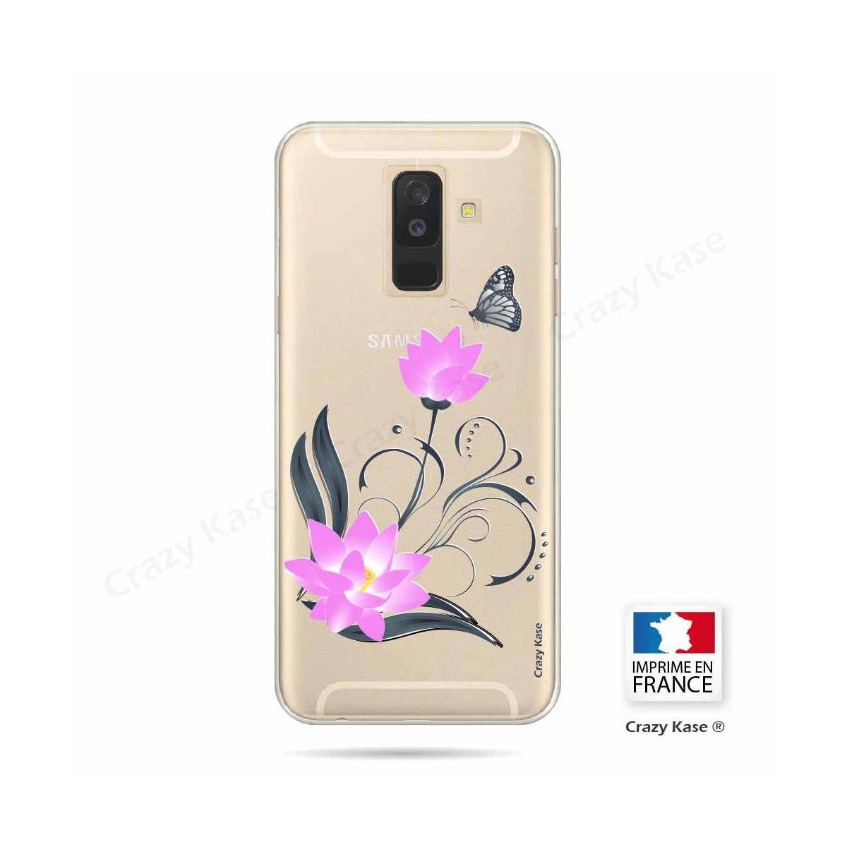 Coque Galaxy A6+ (2018) souple motif Fleur de lotus et papillon - Crazy Kase