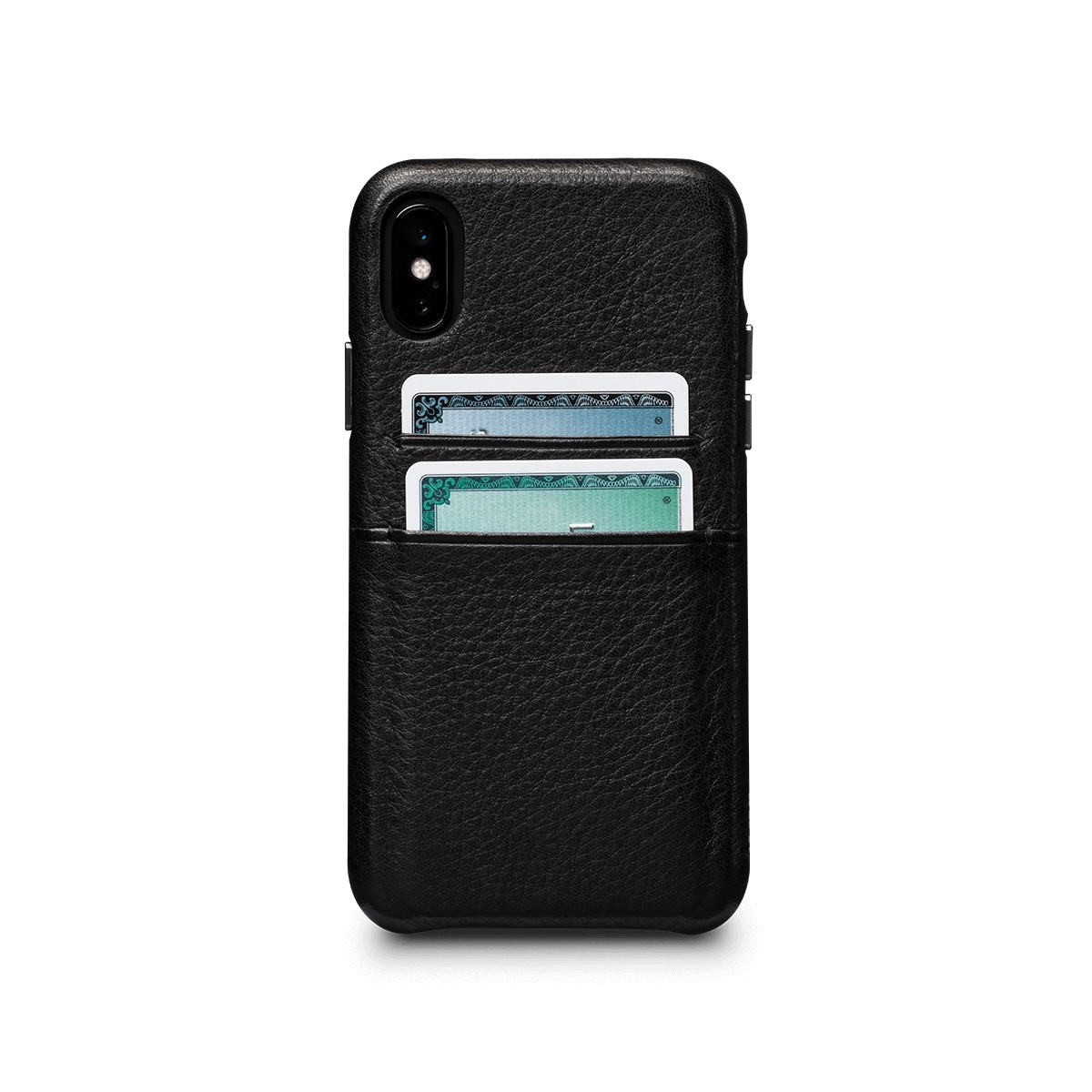 Coque iPhone Xs / iPhone X en cuir véritable porte-cartes noir - Sena Cases