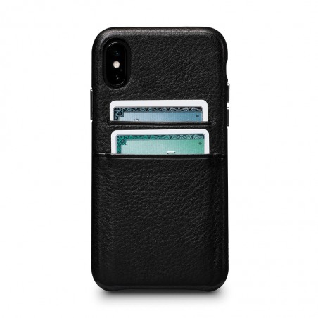 Coque iPhone Xs / iPhone X en cuir véritable porte-cartes noir - Sena Cases