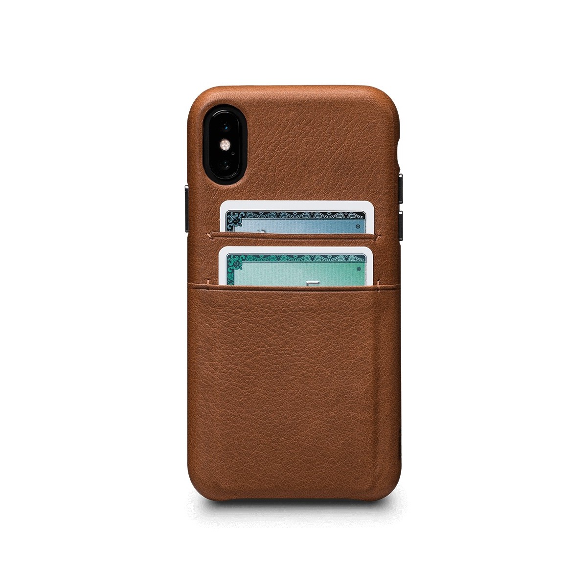 Coque iPhone Xs / iPhone X en cuir véritable porte-cartes marron - Sena Cases