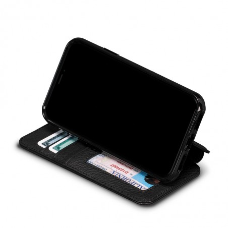 Etui iPhone Xs / iPhone X en cuir véritable porte-cartes noir - Sena Cases
