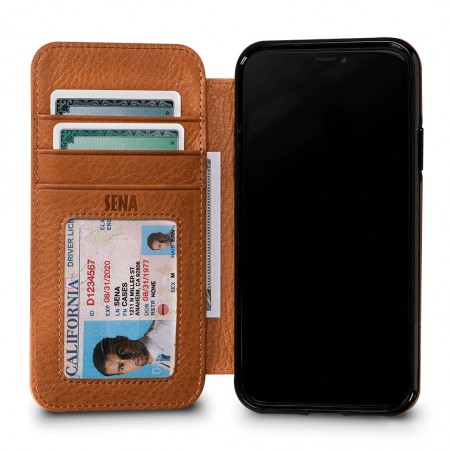 Etui iPhone Xs / iPhone X en cuir véritable porte-cartes marron - Sena Cases