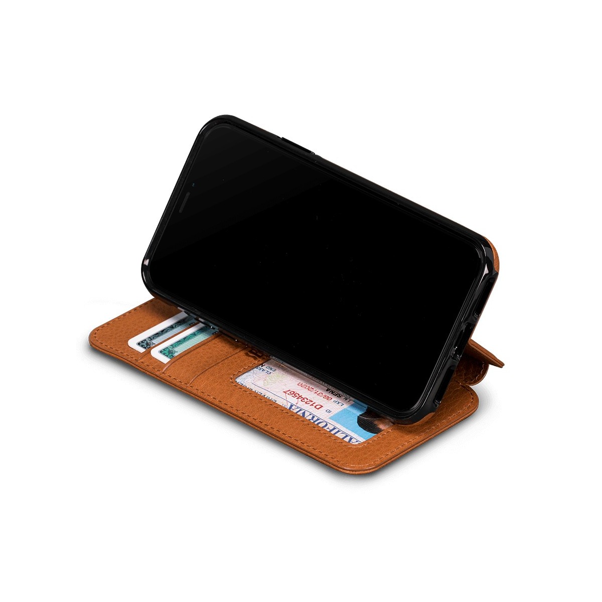 Etui iPhone Xs / iPhone X en cuir véritable porte-cartes marron - Sena Cases