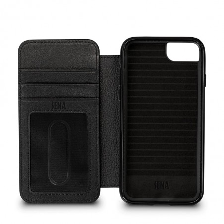 Etui iPhone 8 / iPhone 7 en cuir véritable porte-cartes noir - Sena Cases