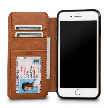 Etui iPhone 8 Plus / iPhone 7 Plus en cuir véritable porte-cartes marron - Sena Cases