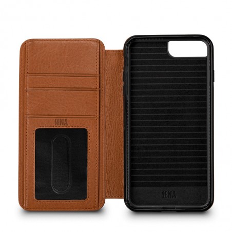 Etui iPhone 8 Plus / iPhone 7 Plus en cuir véritable porte-cartes marron - Sena Cases