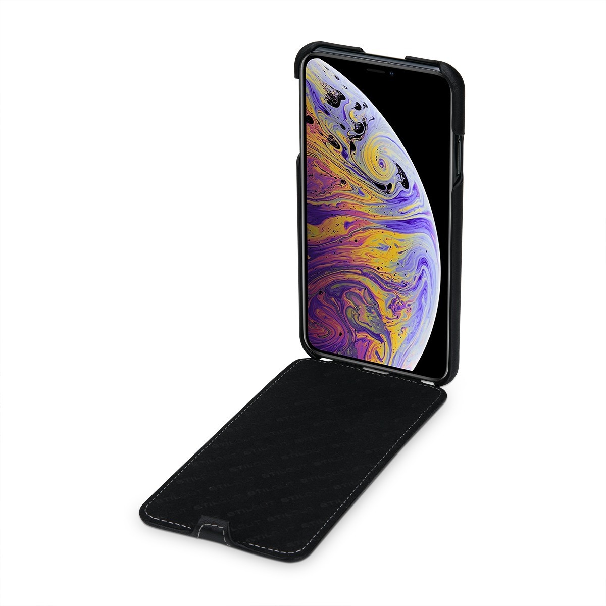 Etui iPhone Xs Max  ultraslim noir nappa en cuir véritable - Stilgut