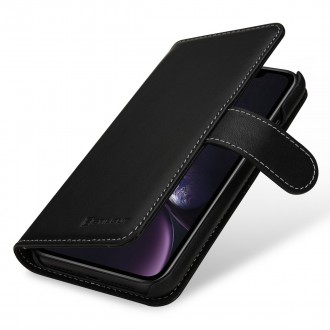 Etui iPhone Xr Porte-cartes Talis Noir nappa en cuir véritable - Stilgut