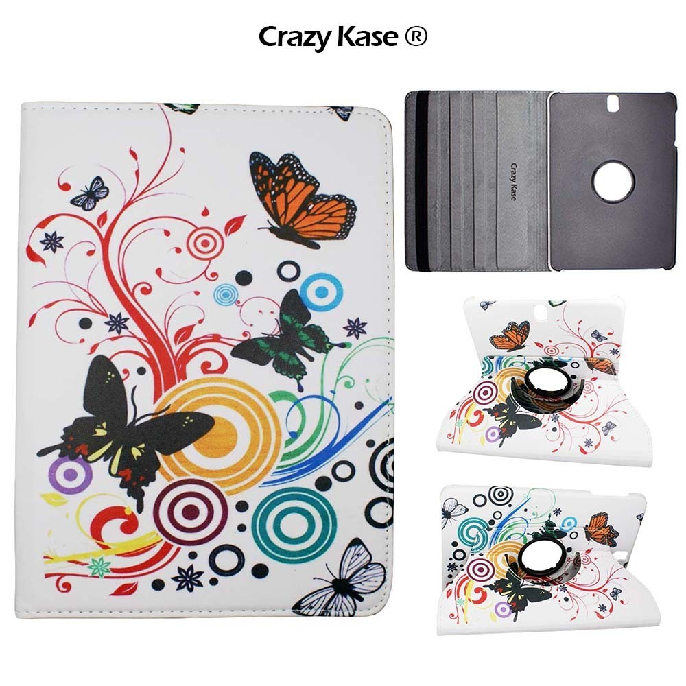 Etui Galaxy Tab S3 9.7 Rotatif 360° motif Papillons et Cercles - Crazy Kase