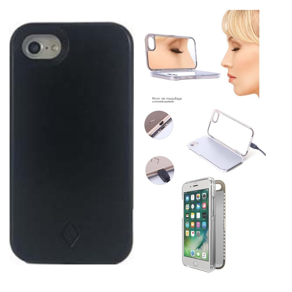 Coque iPhone X noir avec miroir et Led - Crazy Kase