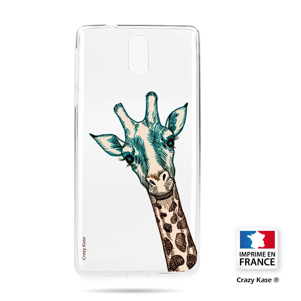 Coque compatible Nokia 3.1 souple motif Tête de Girafe - Crazy Kase