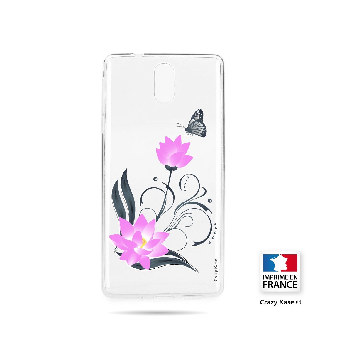 Coque compatible Nokia 3.1 souple motif Fleur de lotus et papillon- Crazy Kase