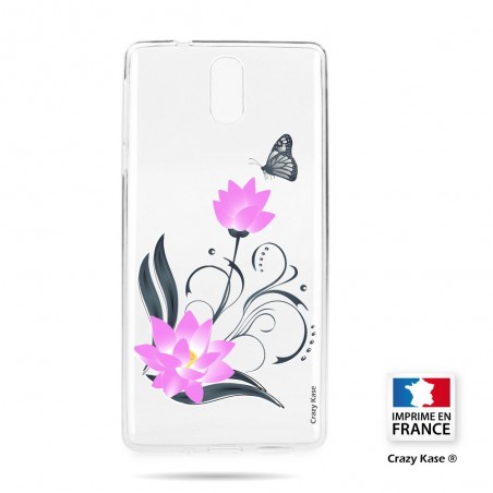 Coque compatible Nokia 3.1 souple motif Fleur de lotus et papillon- Crazy Kase