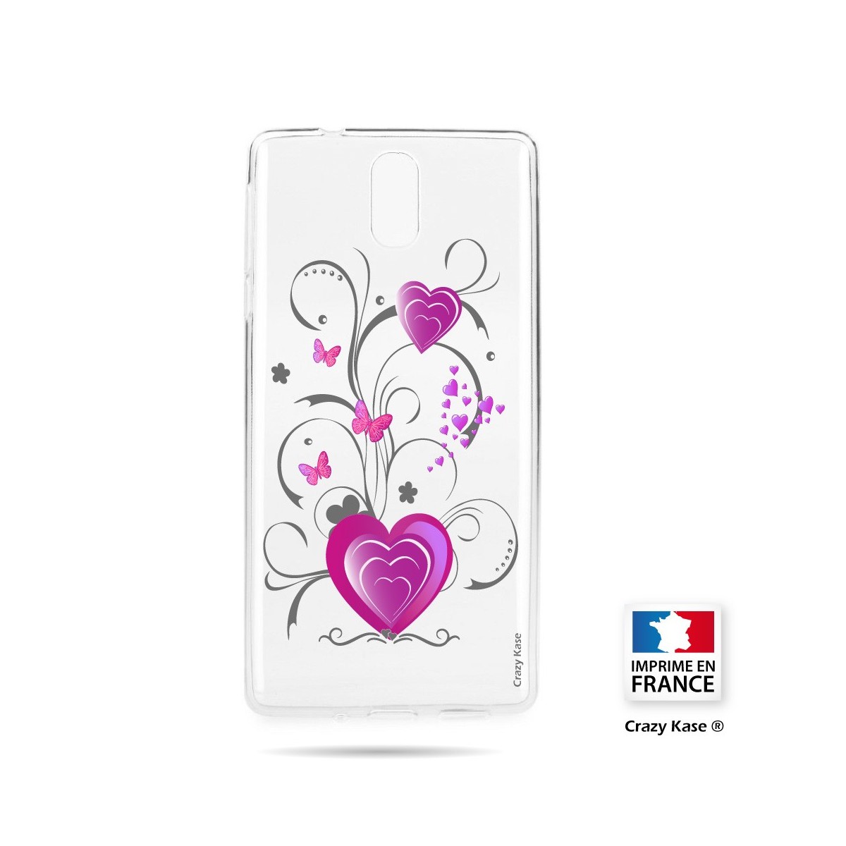 Coque compatible Nokia 3.1 souple motif Cœur et papillon - Crazy Kase