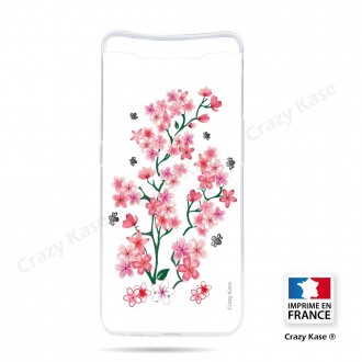 Coque compatible Galaxy A80 souple Fleurs de Sakura sur fond blanc- Crazy Kase