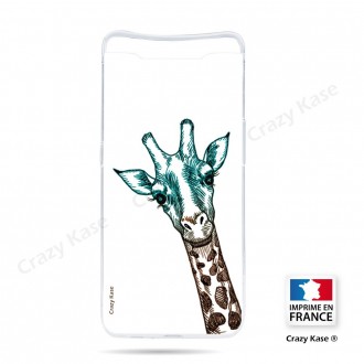 Coque compatible Galaxy A80 souple Tête de Girafe sur fond blanc- Crazy Kase