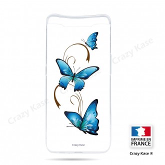 Coque compatible Galaxy A80 souple Papillon sur Arabesque sur fond blanc- Crazy Kase
